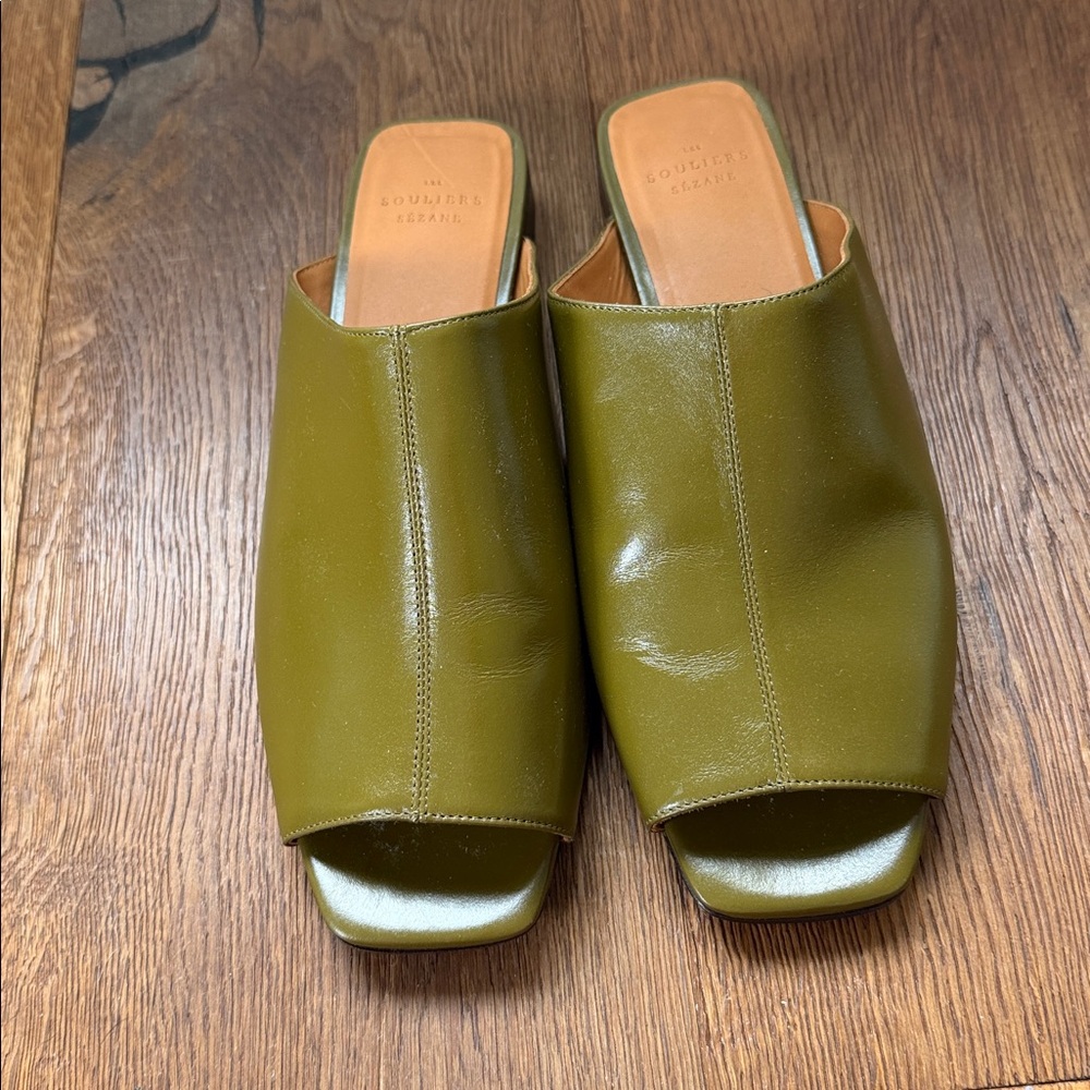 Sezane Low Bruna Mules Smooth Green - Size US 10